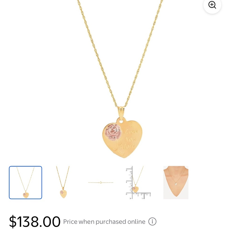 Gold Heart Necklace with Pink Rose Accent